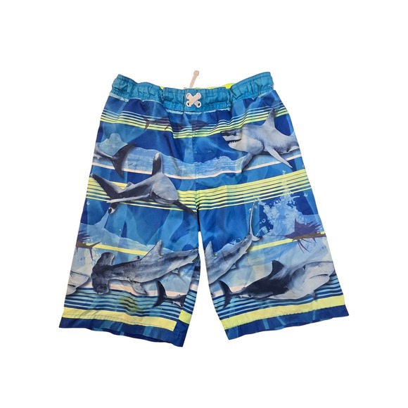 OP Other - Ocean Pacific Boys Shark Print Swim Trunks Blue Cyan Size L 10-12 OB27712C
